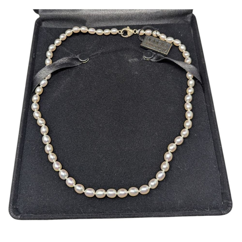 Honora 925 Sterling Silver Freshwater Pearl Necklace Classic White Oval Strand